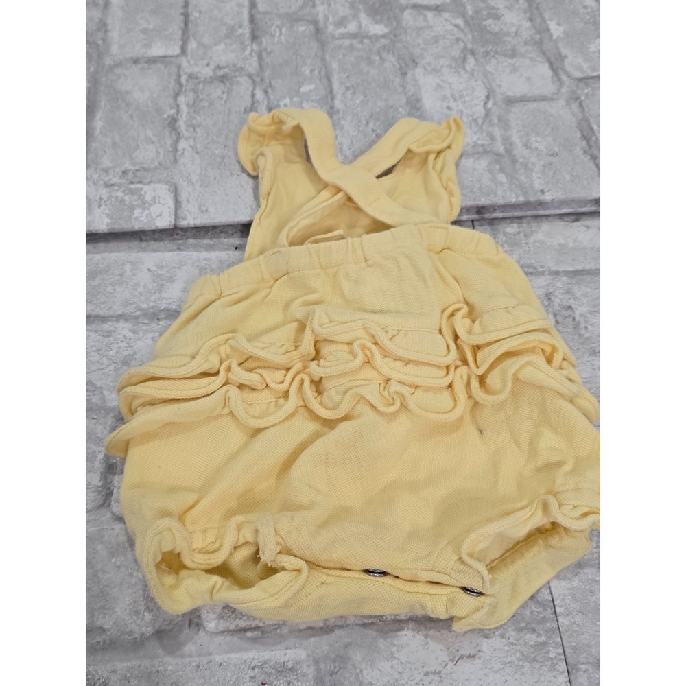 Ralph Lauren Baby Girl 6M Cotton Yellow Ruffle Romper Dress Snaps